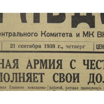 21. September 1939 Pravda newspaper, the Red Army campaign in Poland. Espenlaub militaria